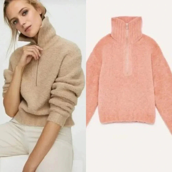 Aritzia Wilfred Free Gwyneth Wool Alpaca Cropped Quarter-Zip Knit Sweater Small - Picture 1 of 10